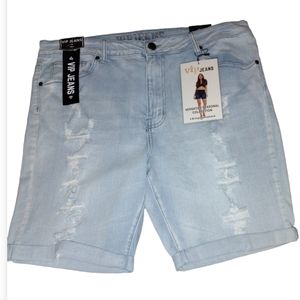 Plus Size 21/22 Light Blue Denim Distressed Holey Destroyed Shorts NWT